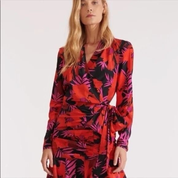 Veronica Beard Lorina Floral Long Sleeve Silk Stretch Minidress In Poppy Multi - Picture 10 of 16